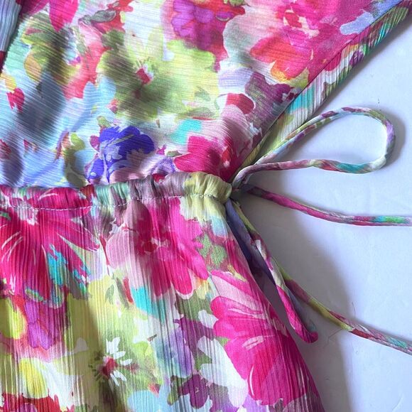 Zara Dress Womens S Multicolor Floral Satin Effect Tiered Mini Drawstrings NWT - Picture 8 of 16